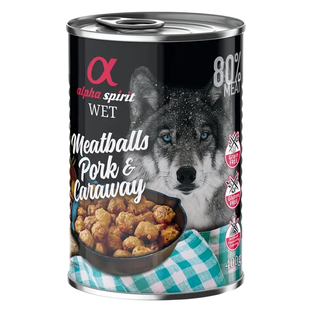 Alpha Spirit Complete Wet Meatballs – Pork with Caraway
