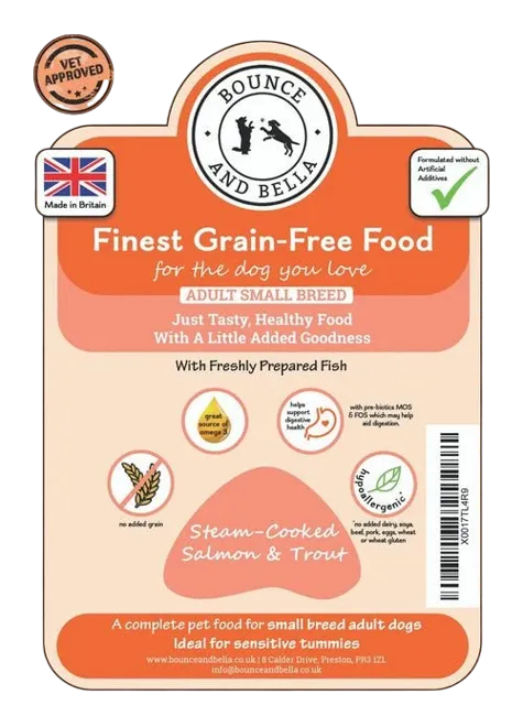 Bounce and Bella Finest Grain-Free Adult Small Breed – Steam Cooked Salmon & Trout