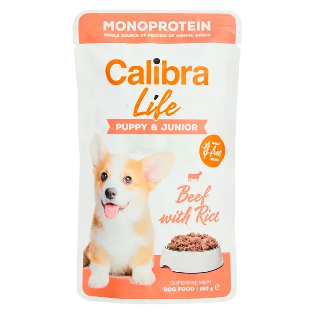 Calibra Life Puppy & Junior Pouches – Beef with Rice