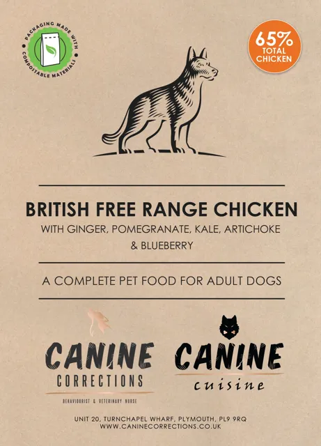 Canine Corrections Canine Cuisine – British Free Range Chicken with Ginger, Pomegranate, Kale, Artichoke & Blueberry