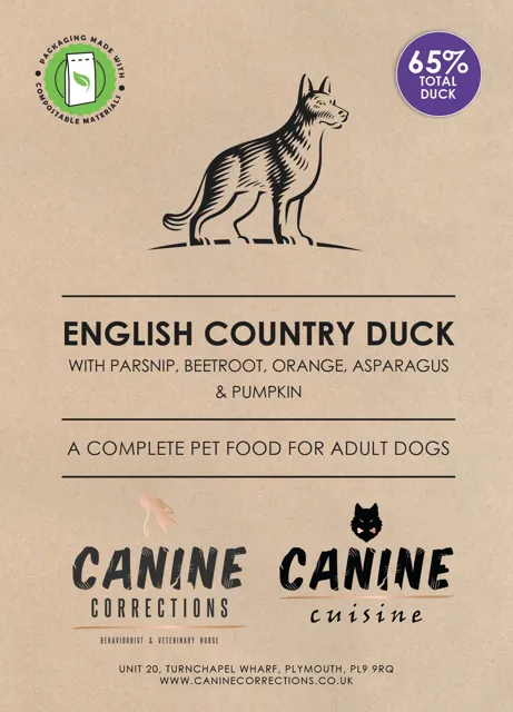 Canine Corrections Canine Cuisine – English Country Duck with Parsnip, Beetroot, Orange, Asparagus & Pumpkin