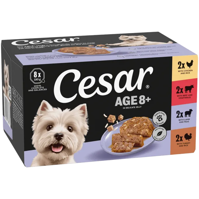 Cesar Senior Wet Trays in Jelly – Poultry, Lamb & Beef Chunks