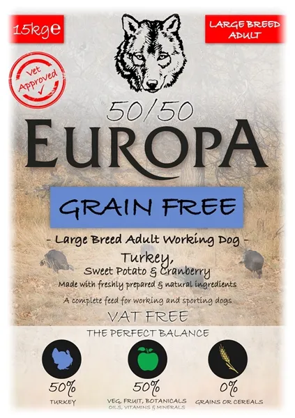 Europa 50/50 Grain Free Large Breed – Turkey
