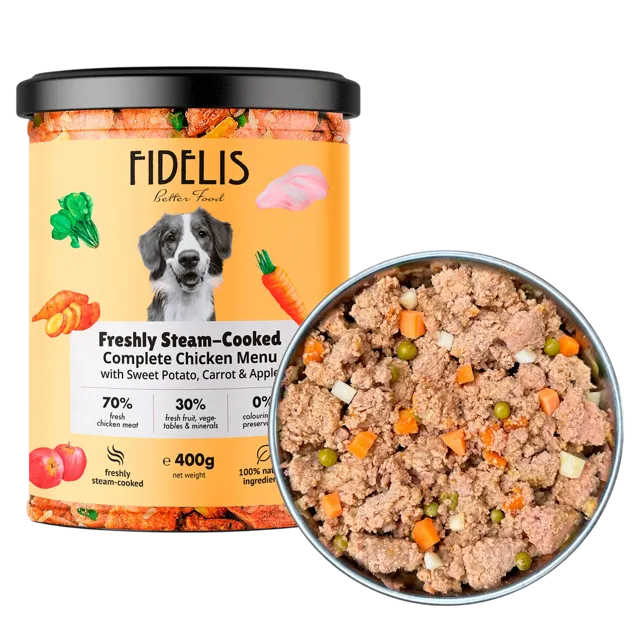 Fidelis Fresh Menu (grain free recipes) – Chicken with Sweet Potato, Carrot and Apple