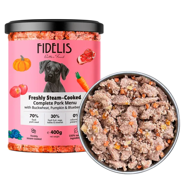 Fidelis Fresh Menu (grain free recipes) – Pork with Buckwheat, Pumpkin and Blueberries