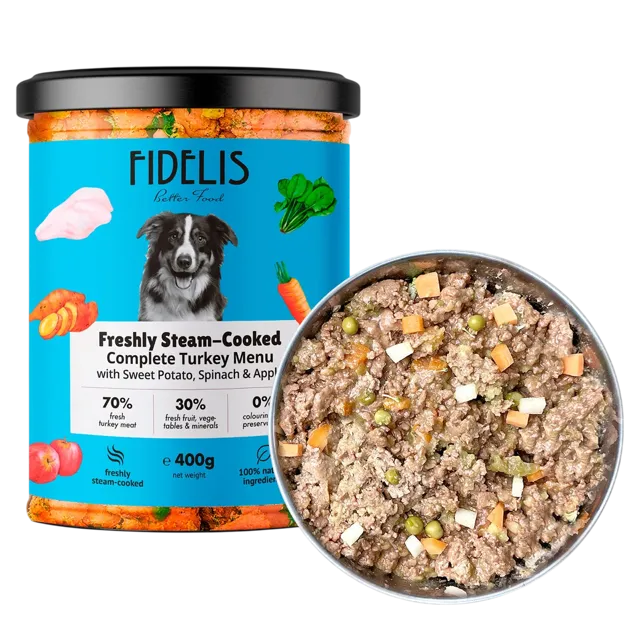 Fidelis Fresh Menu (grain free recipes) – Turkey with Sweet Potato, Spinach & Apple
