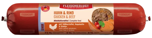 Fleischeslust Classic Menu Senior – Chicken with Beef, Sweet Potatoes, Rosehips and Ginko