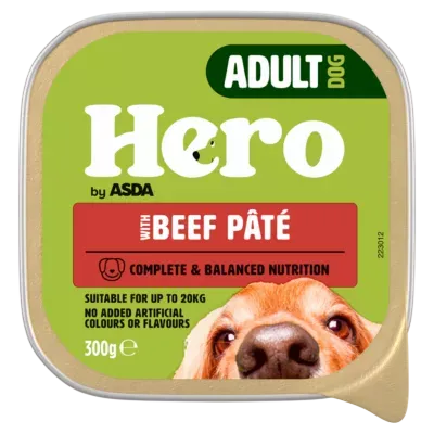 Hero by Asda Adult Dog 300g Pate Trays – With Beef