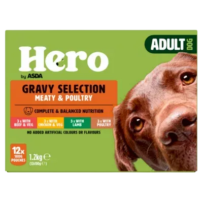 Hero by Asda Adult Dog Pouches in Gravy – With Beef & Veg
