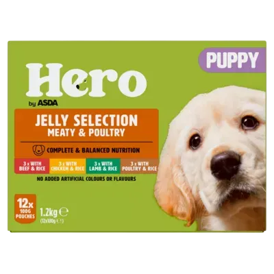 Hero by Asda Puppy Pouches in Jelly – With Lamb & Rice