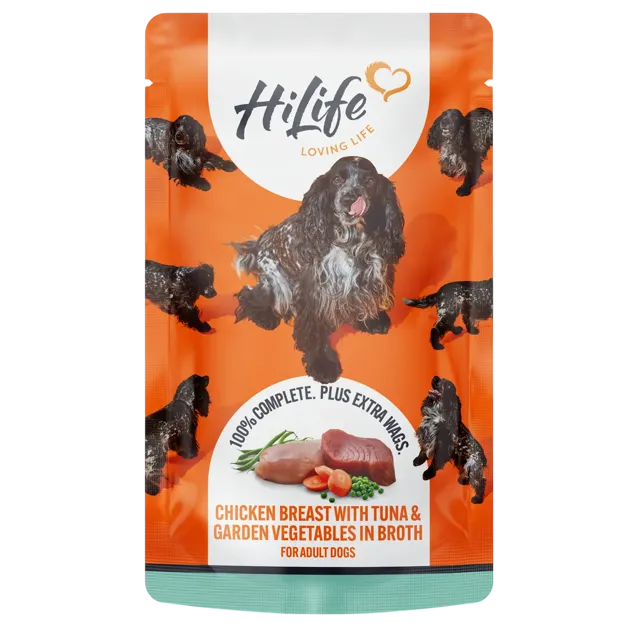 HiLife Adult Dog 150g Pouches – Chicken Breast & Tuna in Broth