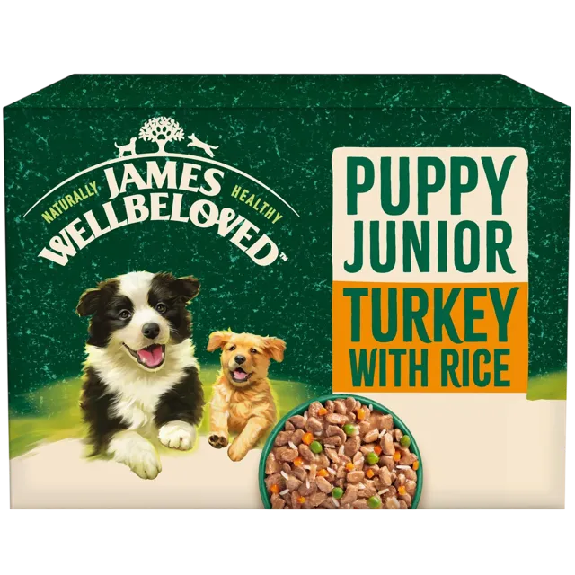 James Wellbeloved Puppy Pouches – Turkey With Rice & Vegetables In Gravy