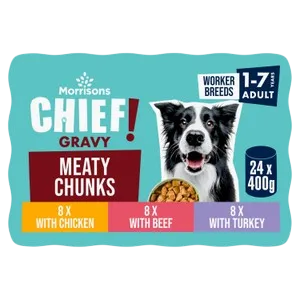 Morrisons Chief Meaty Chunks in Gravy – Worker Breed (24 x 400g)