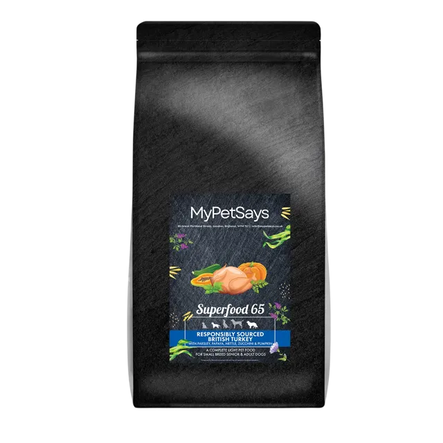 My Pet Says Superfood 65 Light/Senior Small Breed – Responsibly Sourced British Turkey & Pork