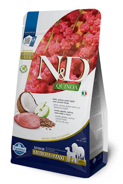 N&D Quinoa Medium & Maxi – Senior Lamb, Green Apple & Coconut
