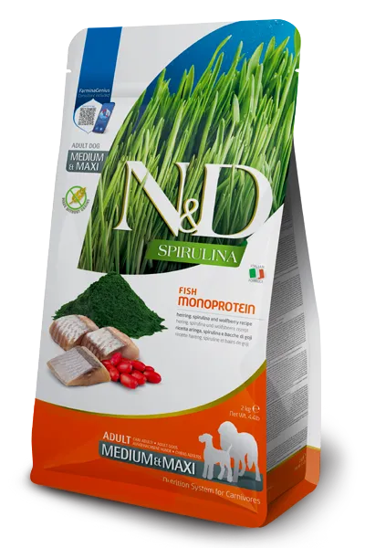 N&D Spirulina Adult Medium & Maxi – Herring, Spirulina & Wolfberry